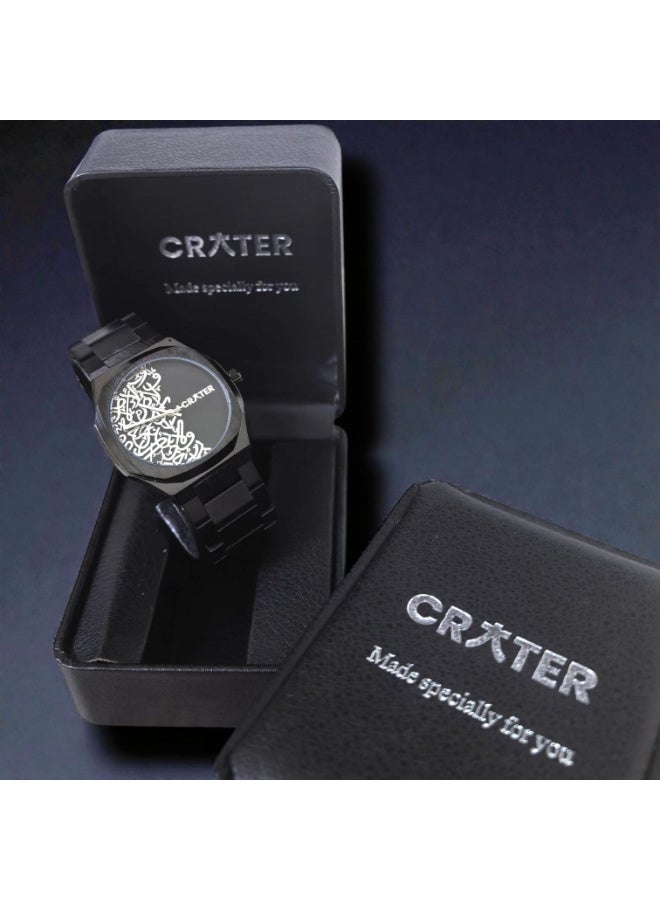 كريتر  ساعة كريتر (CRATER) للرجال – تصميم ملكي فاخر من الستانلس ستيل، مينا كلاسيكي مع عرض التاريخ، مقاومة للماء – تشمل علبة الماركة (أسود /أسود ). - Image 2